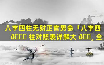 八字四柱无财正官男命「八字四 🐈 柱对照表详解大 🌸 全」